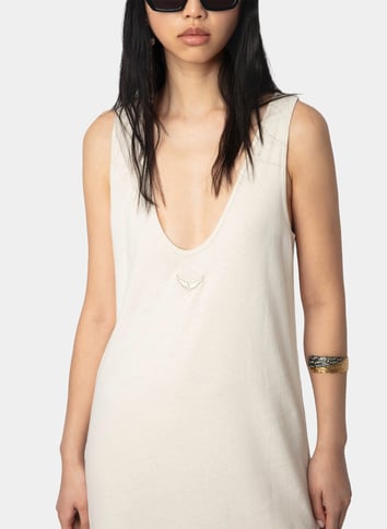 Robe longue décolleté v en coton et en lin mélangés ZADIG&VOLTAIRE Beige